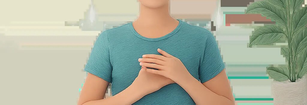 Illustration moderne d’une personne en train de pratiquer une respiration apaisante dans un cadre calme. L’image évoque la cohérence cardiaque, la gestion du stress et le soutien à la récupération active.