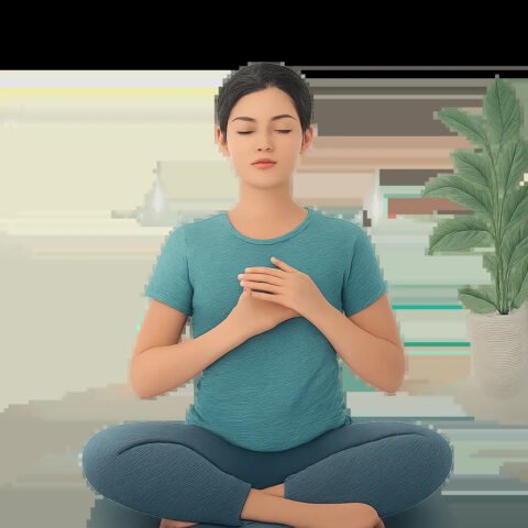 Illustration moderne d’une personne en train de pratiquer une respiration apaisante dans un cadre calme. L’image évoque la cohérence cardiaque, la gestion du stress et le soutien à la récupération active.