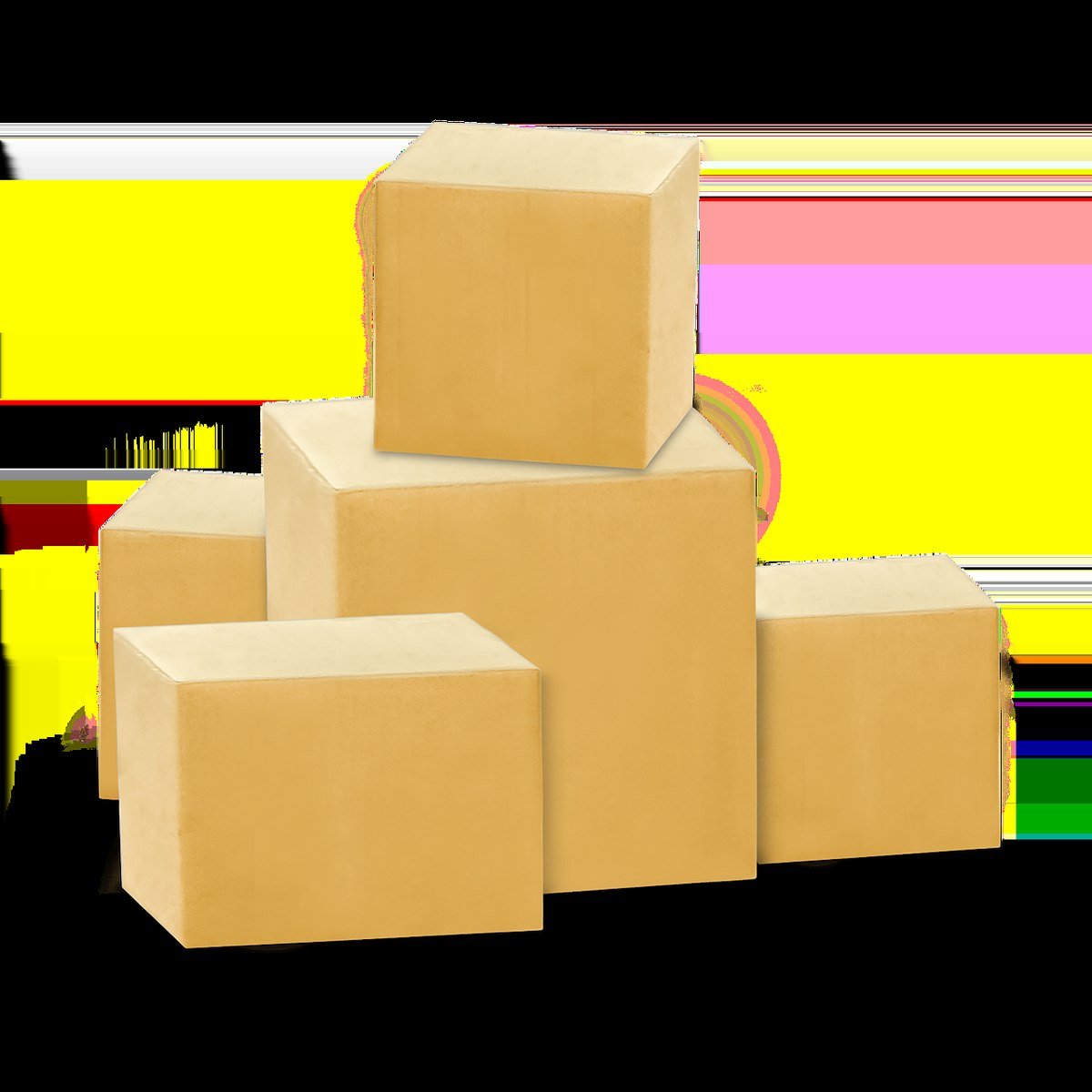 Des caisses en carton de tailles variées, disposées en pile
